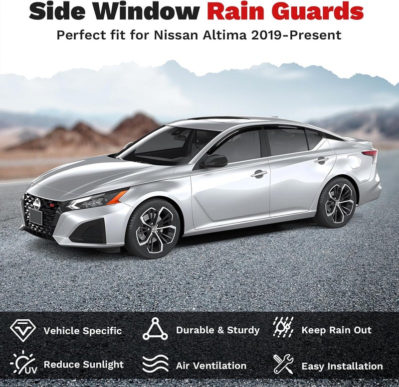 Canvcle Altima Rain Guards - Window Visors for Nissan Altima 2019-2025 2026,Outside-Mount Tape-On Side Window Wind Deflectors for Altima Accessories,Vent Visors Shades Rainproof 4PCS - Image 2